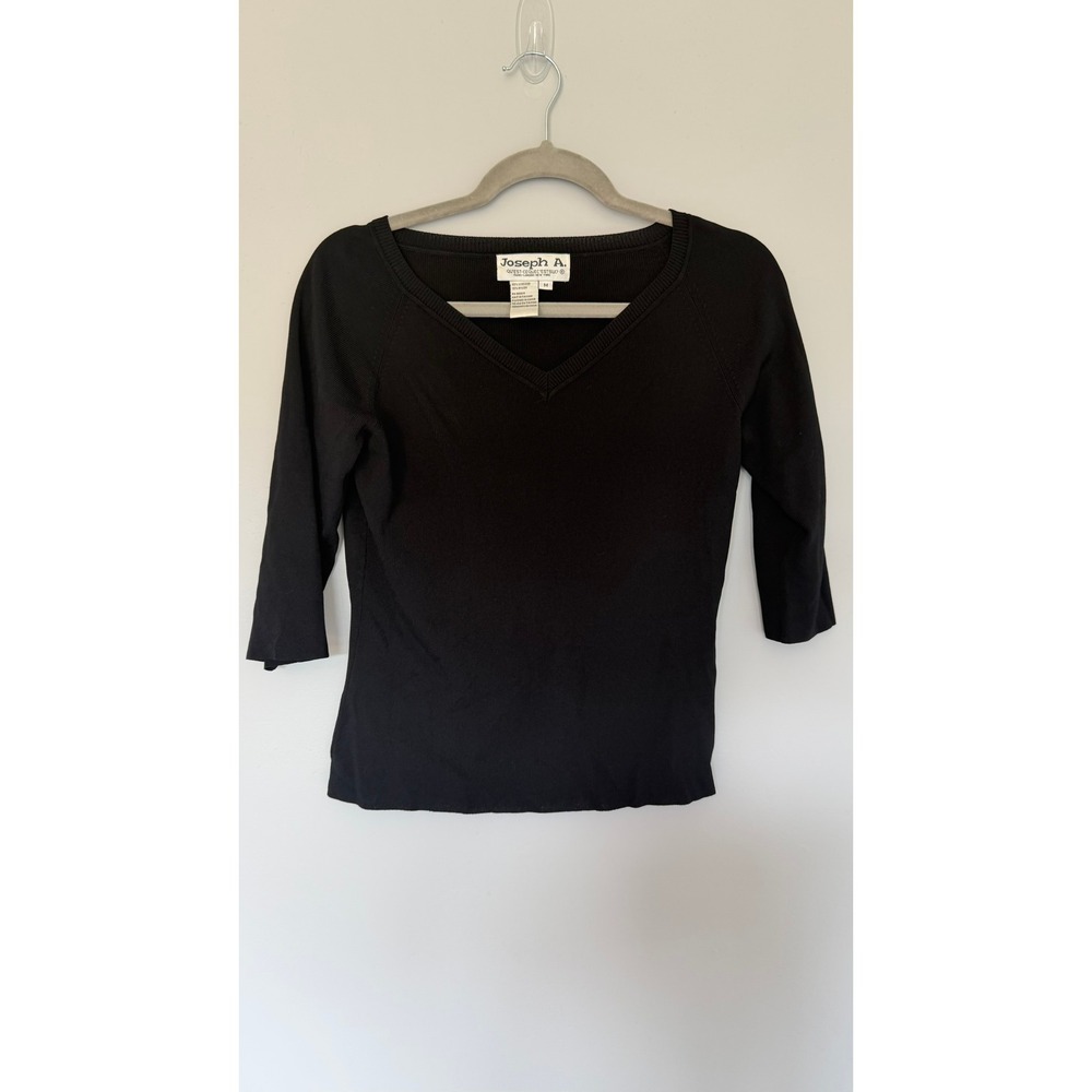 Joseph A Qu'est-ce Que C'est Black V-Neck Knit Sweater Women's M 3/4